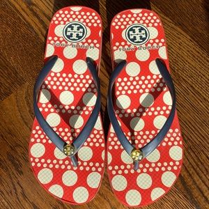 Tory Burch Platform Flipflops in Red, White, Navy